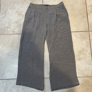 Eileen Fisher Petite Gray Silk Pleated Wide Leg Slouchy Trousers Pants M